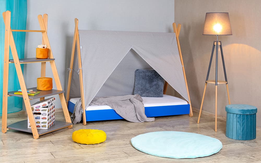 Krevet sa nastrešnicom, dušekom  i letvicama 160x80 Tipi, svetlo plavi 7718