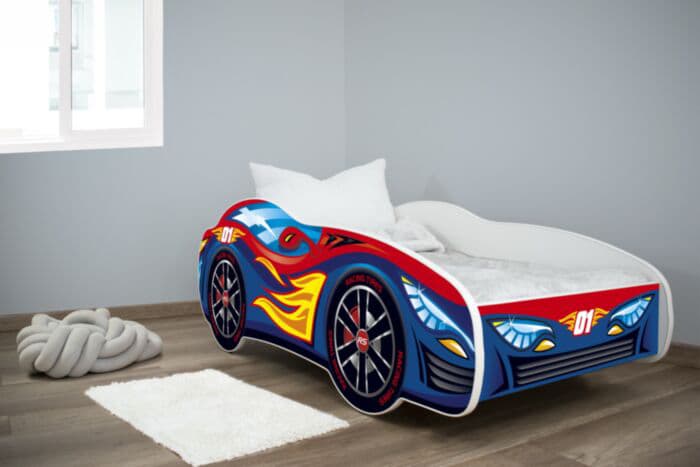 Dečiji krevet sa dušekom i letvicama 160x80cm Trkački auto Red blue car 7430