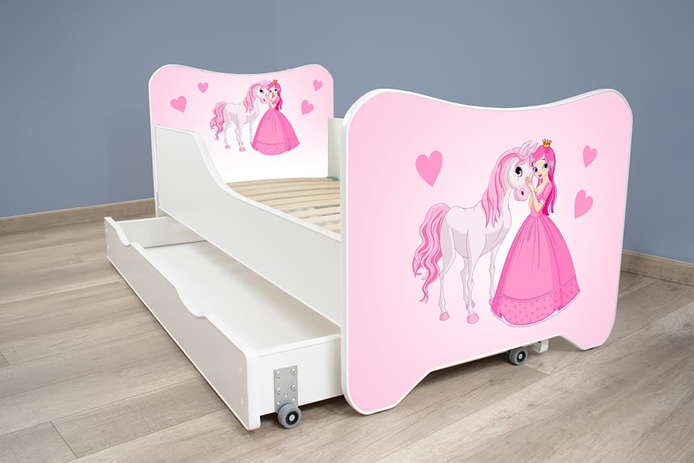 Dečiji krevet sa podnicom, dušekom i fiokom 168x80 cm Happy Kitty Princess and horse
