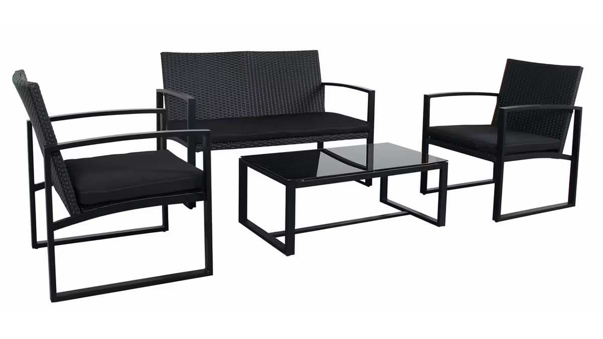 Garnitura od Ratana Biani - 2 Fotelje, Dvosed i Sto sa Staklom