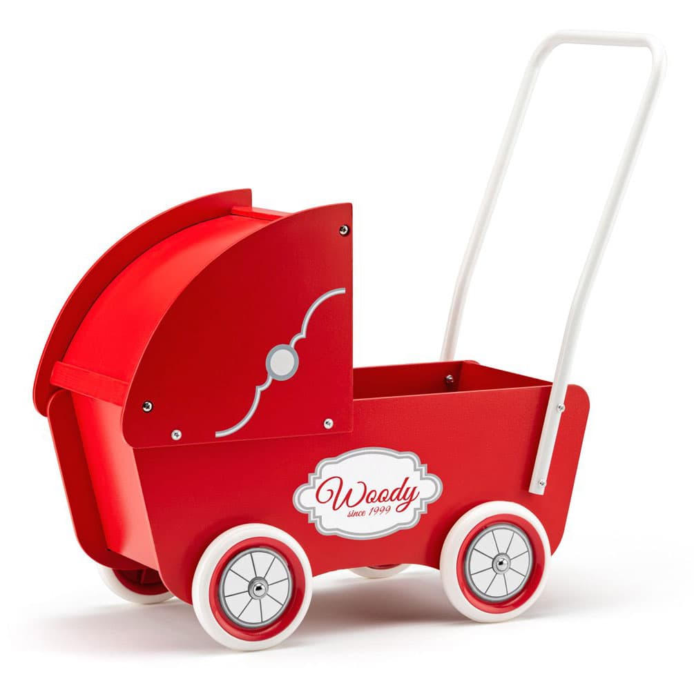 WOODY Drvena i crvena kolica za lutke Liberte 91510