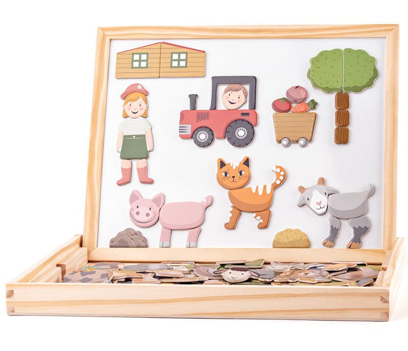 WOODY Dvostrana tabla za crtanje sa priborom i životinjama 91214