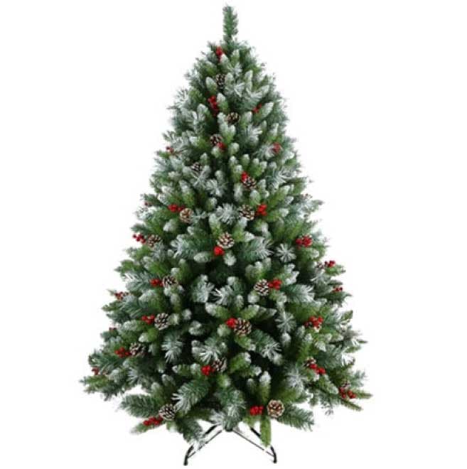 Novogodišnja snežna jelka sa šišarkama i bobicama 150 cm 220027