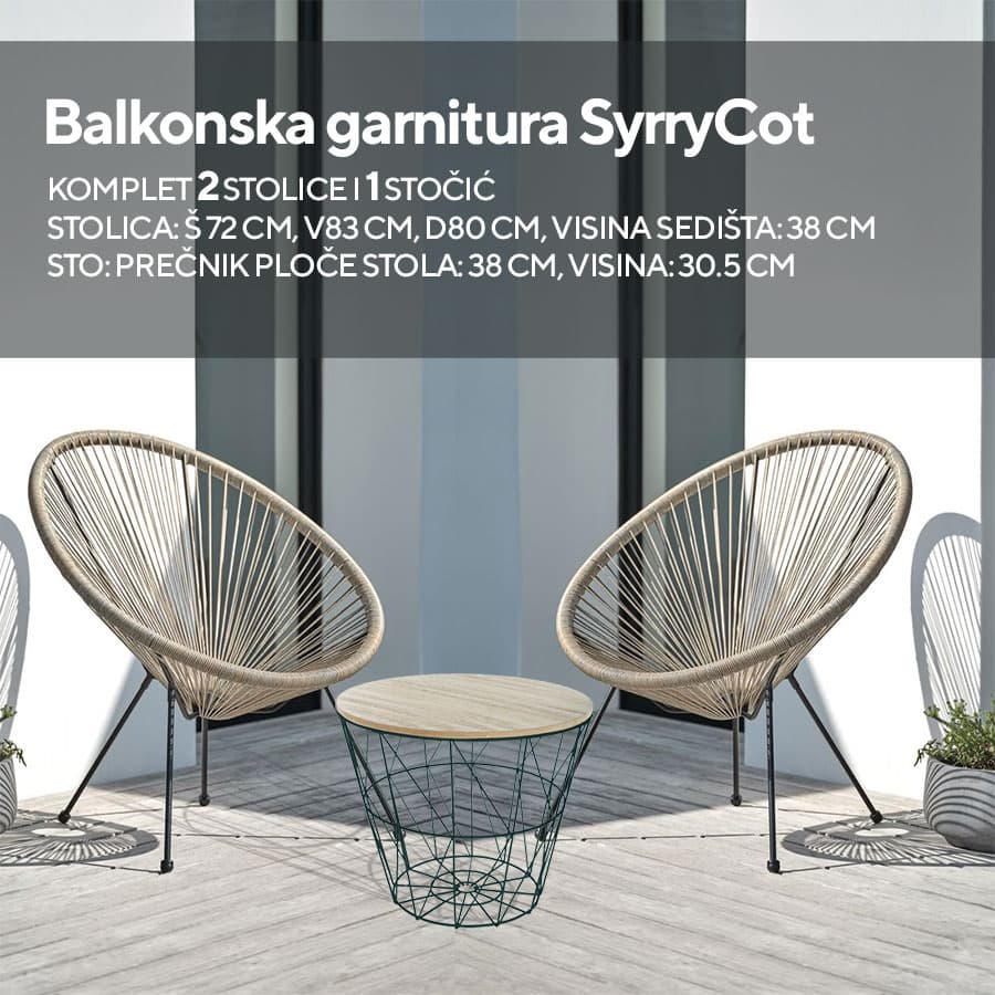 Baštenska garnitura set dve stolice i sto SyrryCot boja natur