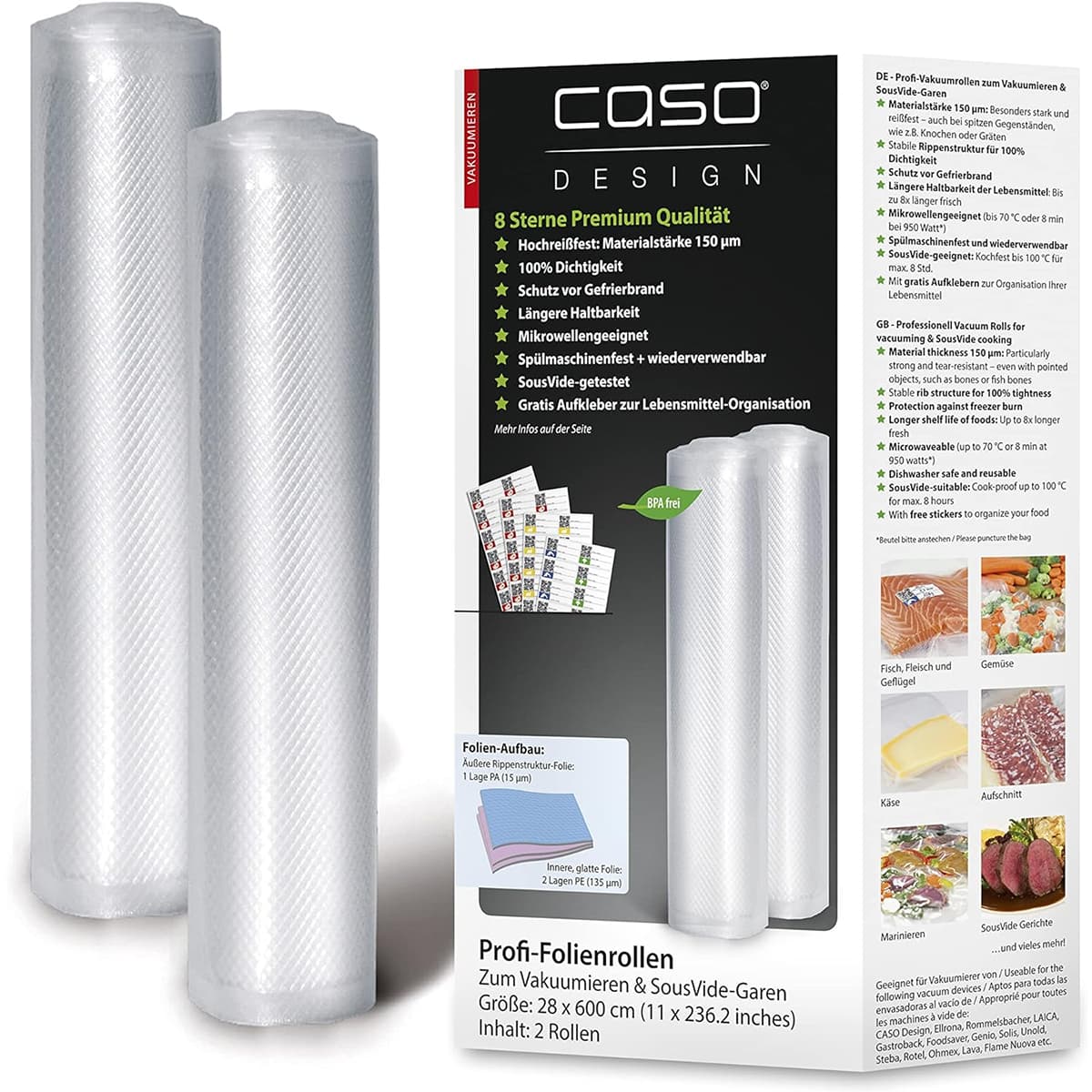 CASO kese za vakuumiranje u rolni 27.5x600cm 2 rolne