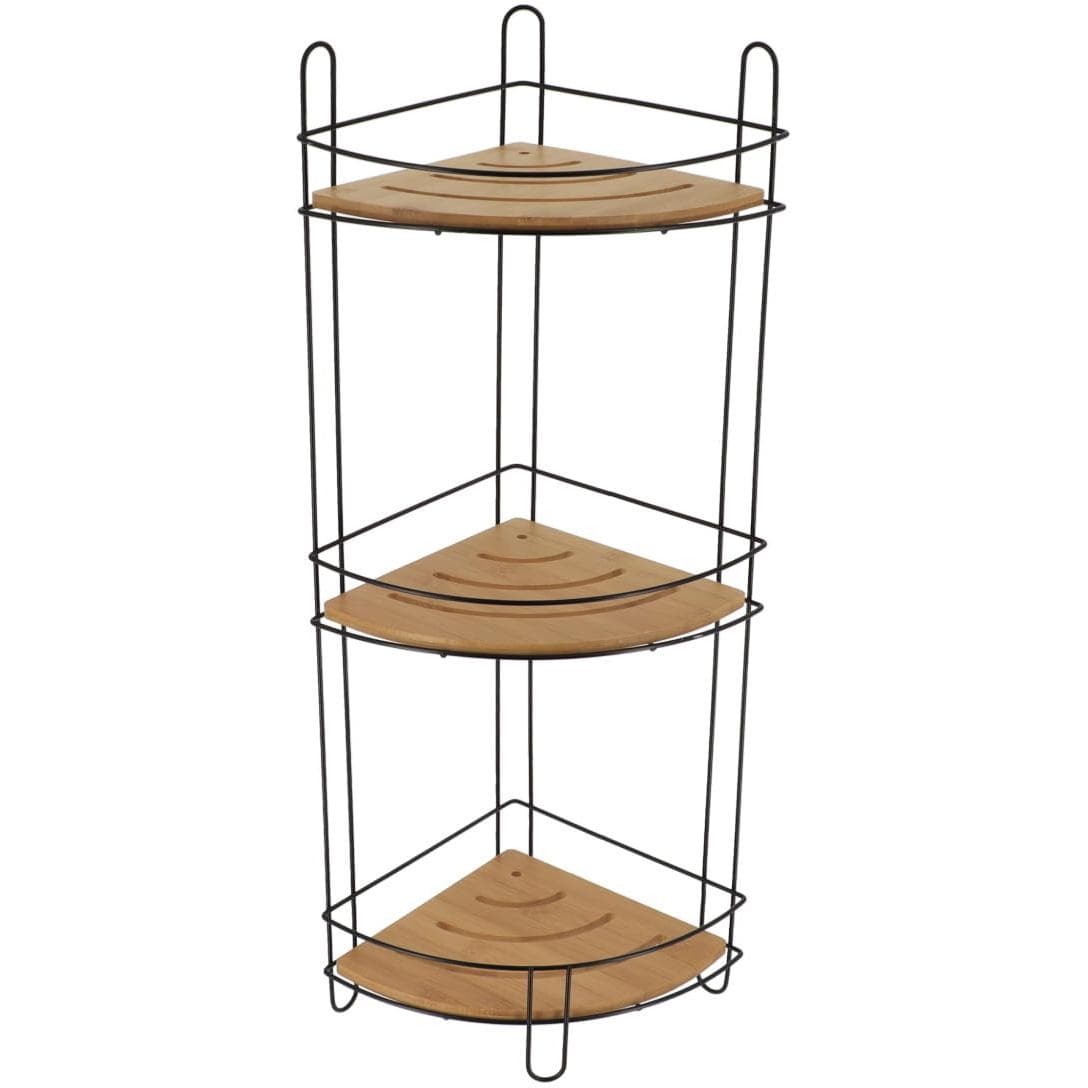 Tendance Trostruka Ugaona Polica 61,5x27x20 Cm Mdf/bambus Crna