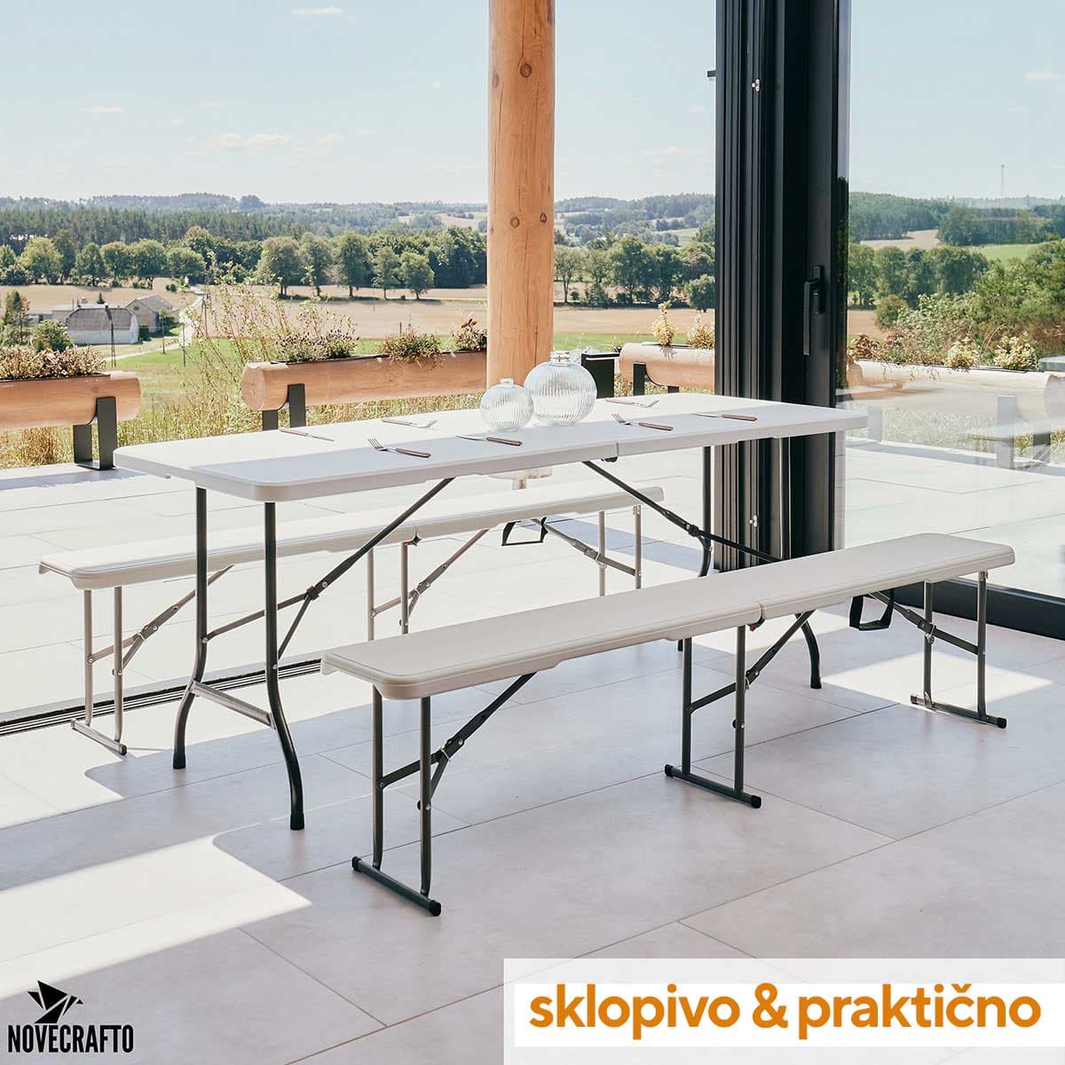 Sklopiva Garnitura Za do 8 Osoba - 2 Klupe i Sto