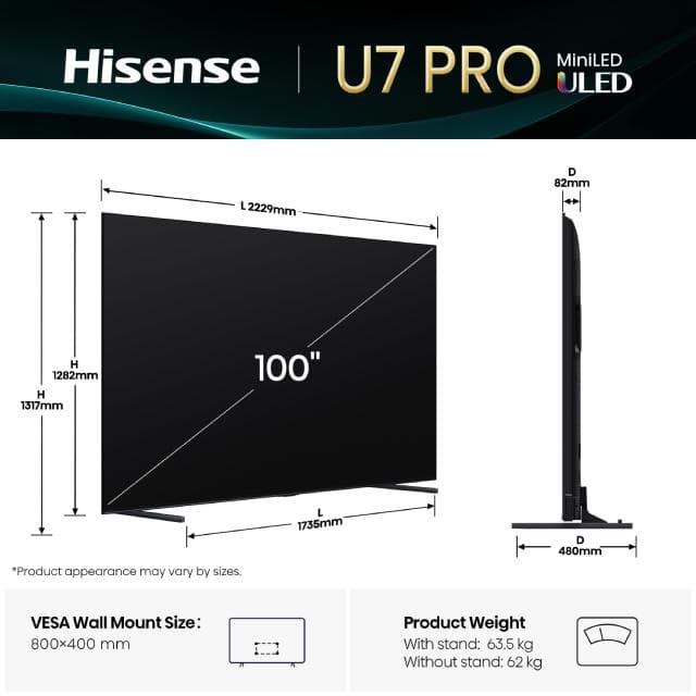 HISENSE 100 inča 100U7Q PRO Mini-LED 4K UHD Smart TV
