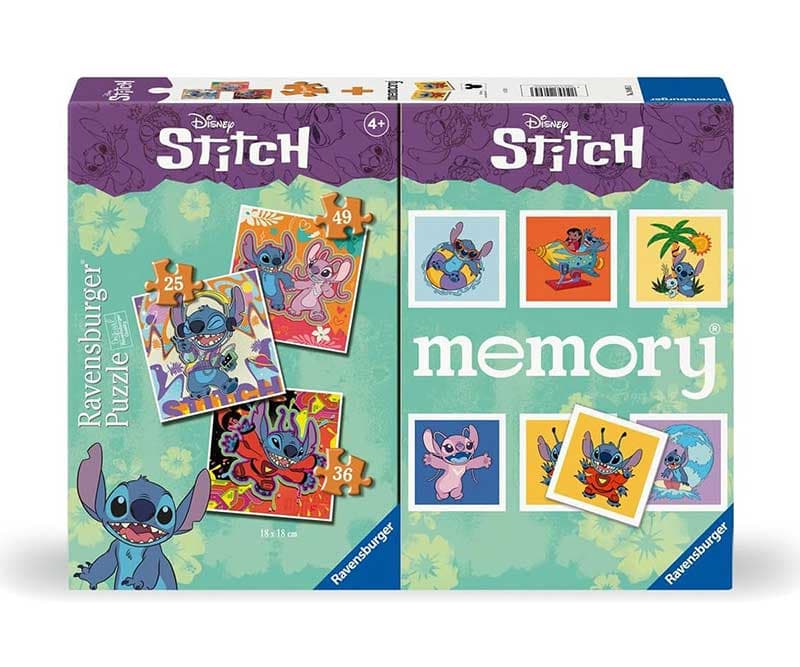 Disney Stitch 2u1 Društvena igra Memorija + 3 Puzzle Ravensburger 24695