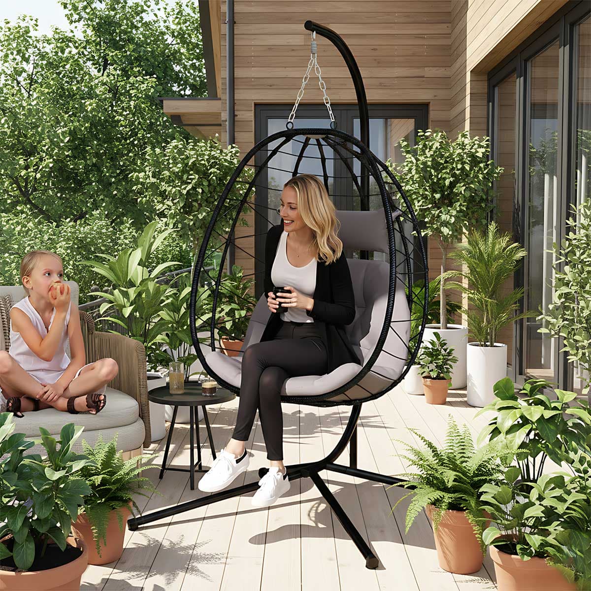 Jaje Ljuljaška Sa Sklopivom Korpom, Debelim Jastukom i Čeličnim Postoljem