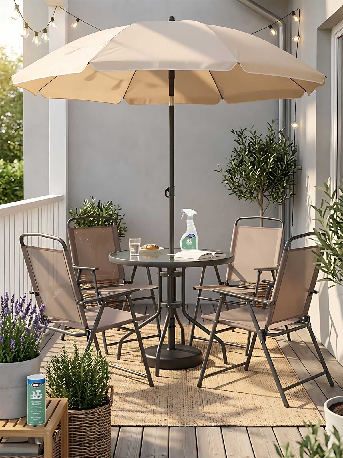 Sklopiva Baštenska Garnitura Sa Suncobranom Candy Beige Za 4 Osobe