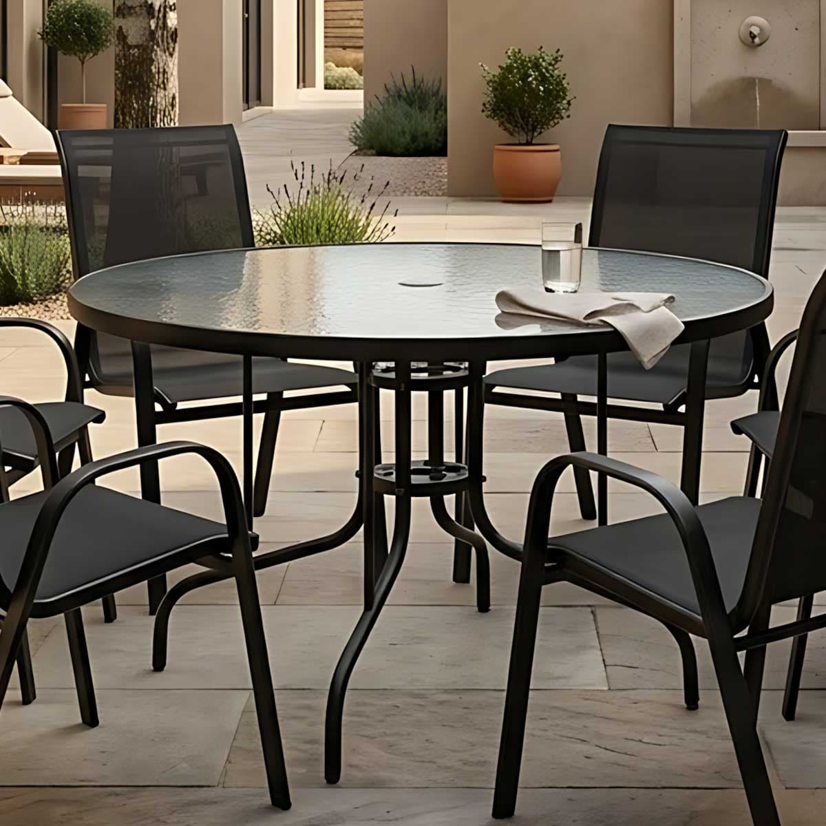 Baštenski Sto Prečnika 100 cm - Čelik - Staklo