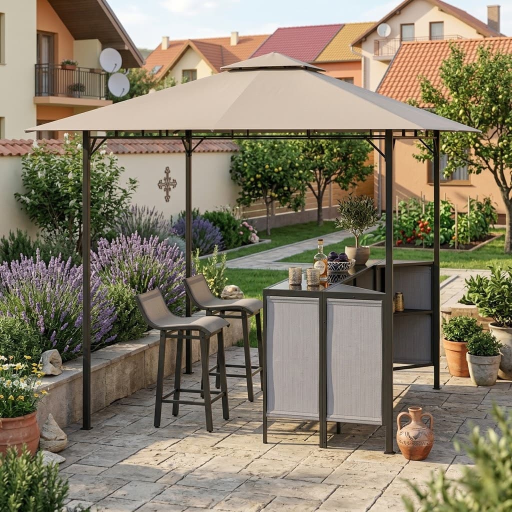 2 Barske Stolice, Paviljon i Barski Roštilj Sto 4 u 1 Komplet