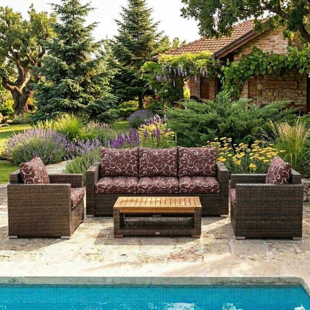 Jastuci Za Veliku Baštensku Garnituru - Trosed i Dve Fotelje BROWN ORNAMENT