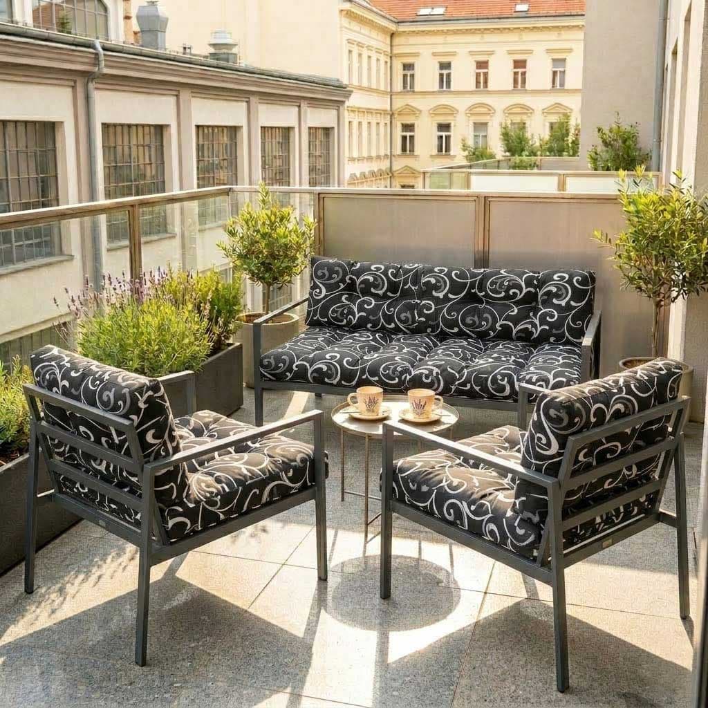 Jastuci Za Baštensku Garnituru Sa Niskim Naslonima - Dvosed i Dve Fotelje BLACK ORNAMENT