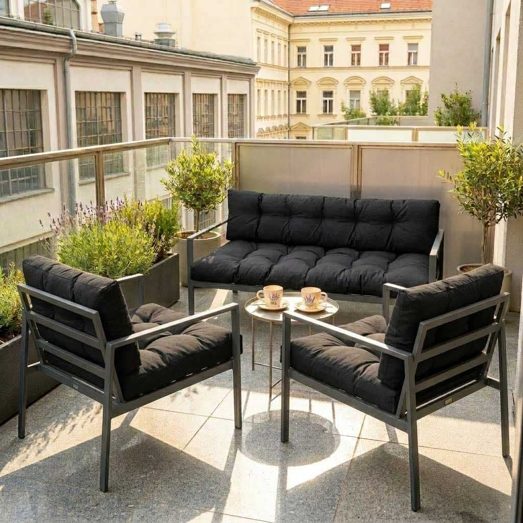 Jastuci Za Baštensku Garnituru Sa Niskim Naslonima - Dvosed i Dve Fotelje BLACK