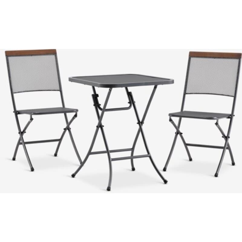 Baštenska bistro garnitura, sto i 2 stolice, sklopiva, siva, Š60xD60 cm