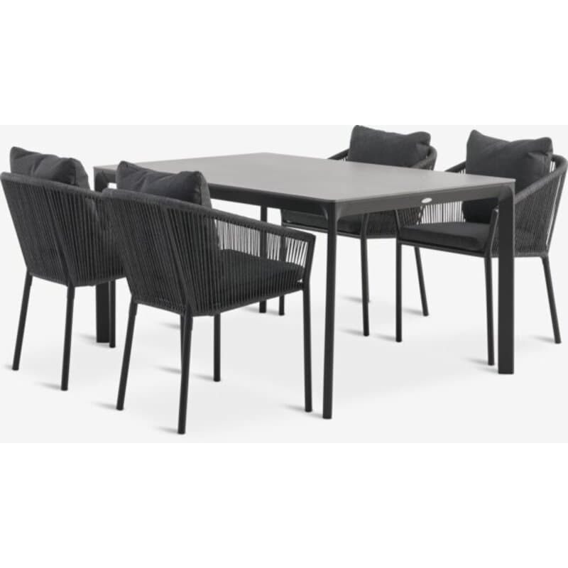 Baštenska garnitura D150 sto + 4 stolice, sivi aluminijum i keramika