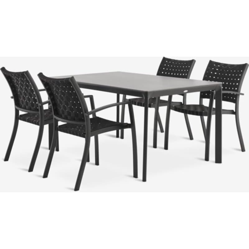 Baštenska garnitura sto D150 siva + 4x stolica crna, aluminijum i keramika