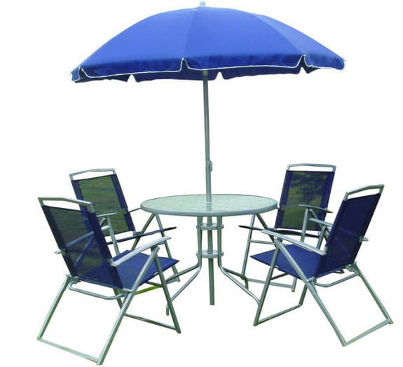 Baštenski sto i 4 stolice sa suncobranom - Set 6 u 1 Blue