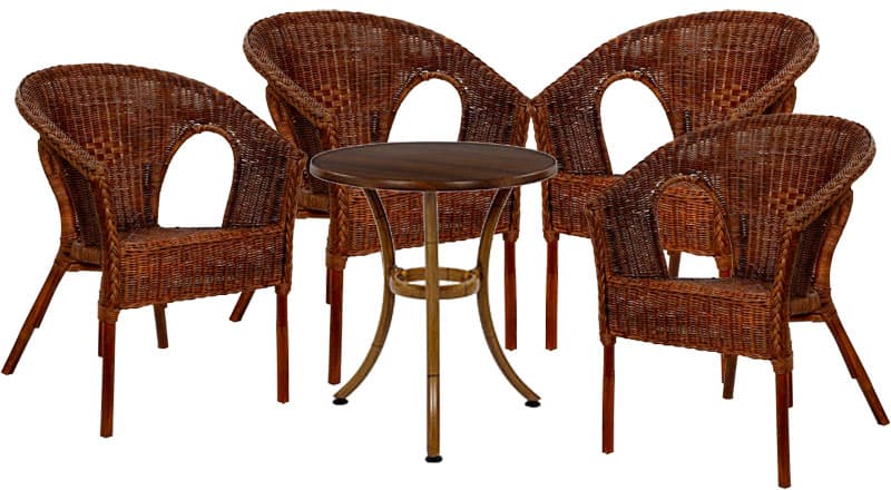 Garnitura Ton Prirodni Ratan 4 Fotelje + Sto
