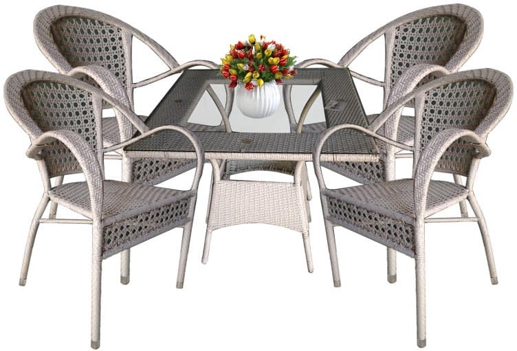 Garnitura Od Wicker Ratana Za Dvorište i Terasu Madeira - 4 Fotelje i Sto Sa Staklom