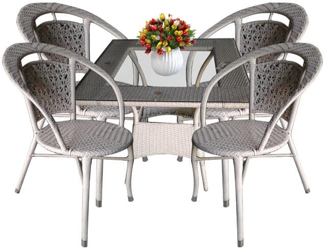 Garnitura Od Wicker Ratana Za Dvorište i Terasu Santo - 4 Fotelje i Sto Sa Staklom