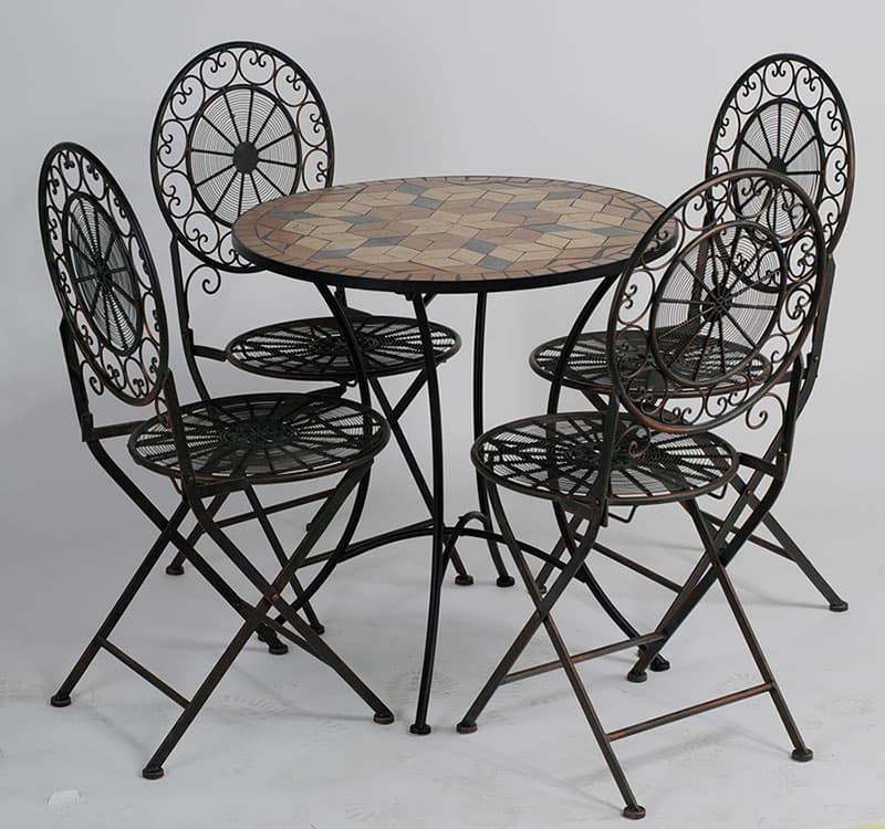 Garnitura Od Kovanog Gvožđa sa Mozaik Stolom - 4 Stolice + Sto