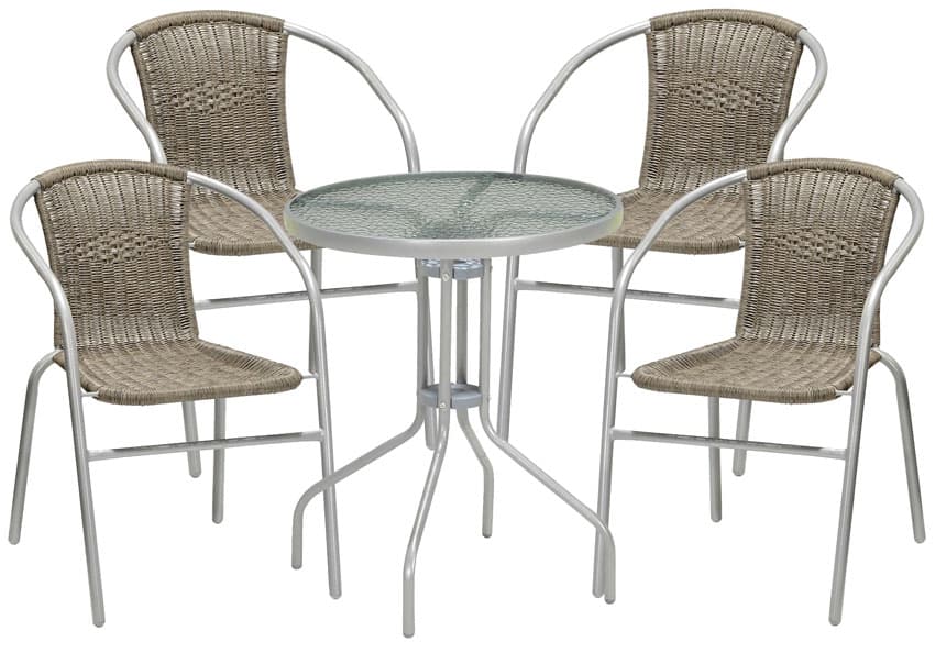 Garnitura od Ratana PE - 4 Stolice + Sto Flippa Glass Light