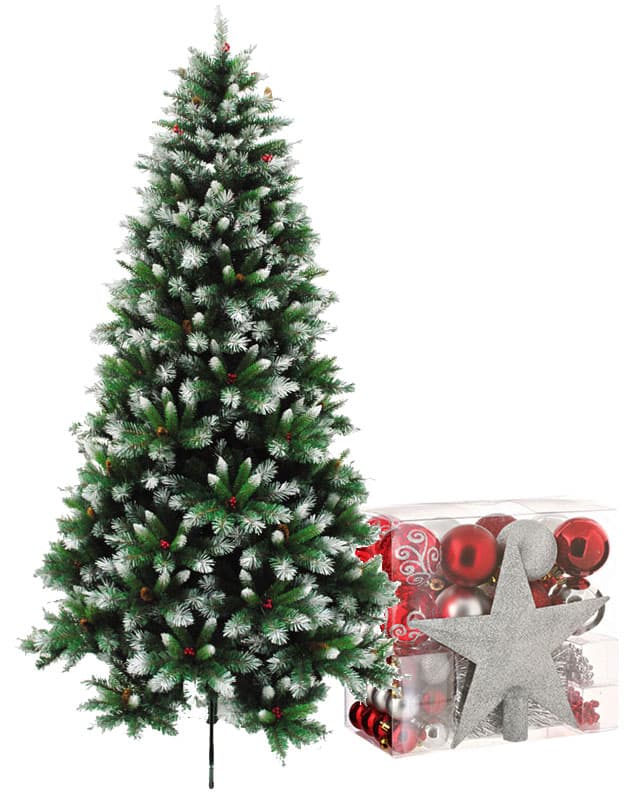 Jelka Sa Snežnim Vrhovima Snowy 150 cm i ukrasi 44 komada