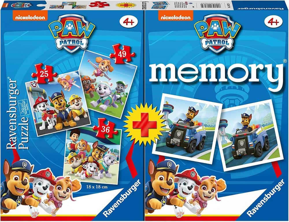 Patrolne šape 2u1 Društvena igra Memorija + 3 Puzzle Ravensburger 20823