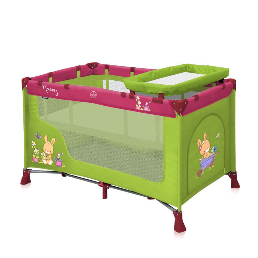 Bertoni Lorelli Prenosivi krevetac Nanny sa 2 nivoa Green&Pink Bunnies