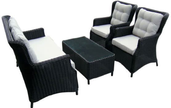 Garnitura Essential Crni PE Ratan - 2 Fotelje, Dvosed i Sto