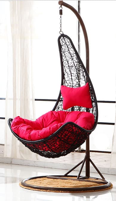 Baštenska Viseća Stolica Ljuljaška Sa Jastucima - Braon Ratan - Crveni Jastuci