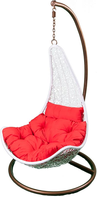 Viseća Stolica Ljuljaška Sa Jastucima - Beli Ratan - Crveni Jastuci