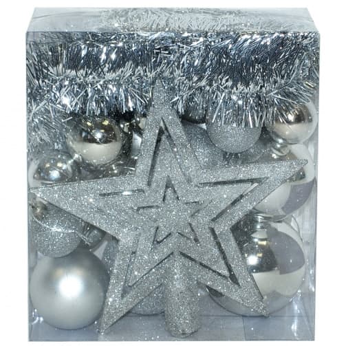 Komplet Ukrasa Za Jelku Srebrne Boje 25 kom