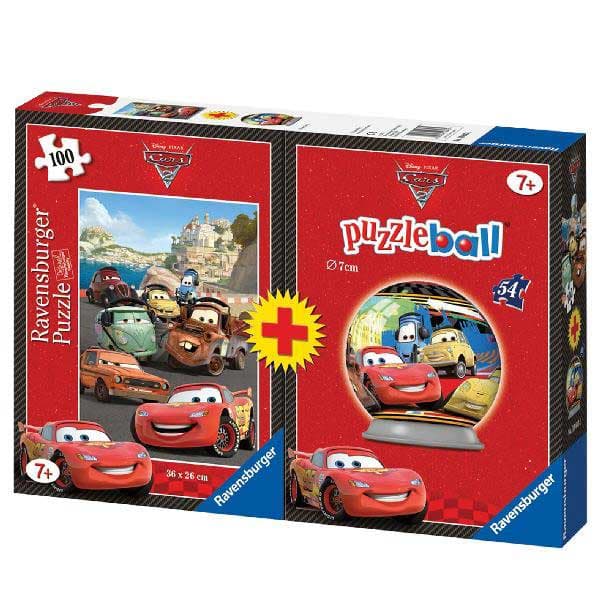 Ravensburger 2u1 puzzle 100 delova + puzzle kugla 54 dela Disney Cars 01-106431