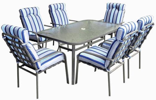 Baštenska Garnitura Namur 6 Fotelja i Sto - Plavo Beli Jastuci