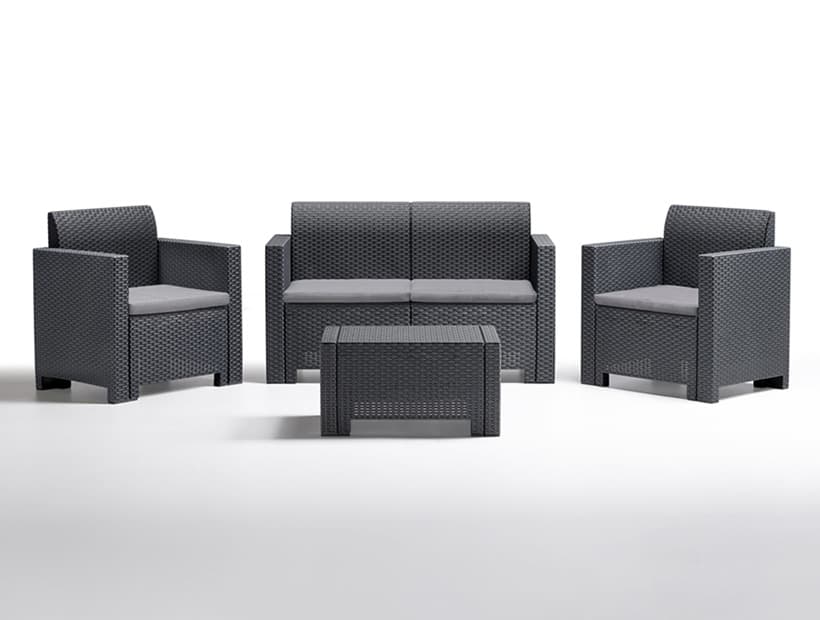 Baštenska Garnitura Nebraska Antracit - Dvosed, 2 Fotelje i Sto