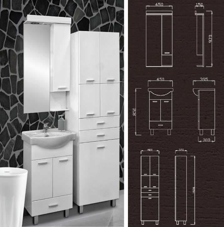 Kupatilski set Klasik sa umivaonikom, ogledalom i duplim ormarom