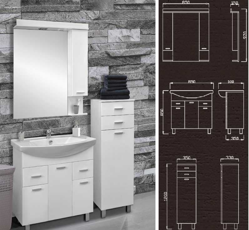 Kupatilski set Klasik sa umivaonikom, ogledalom i ormarićem