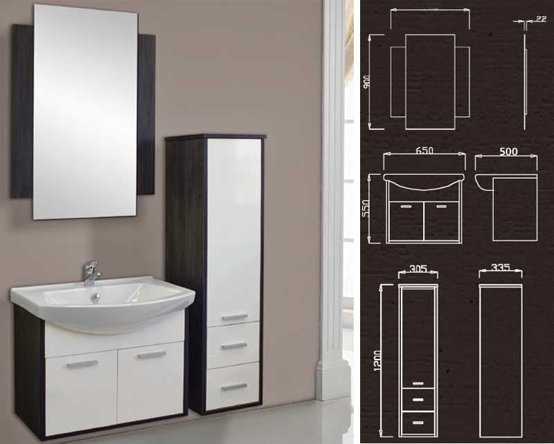 Kupatilski set Vega Plus 650 sa umivaonikom, ogledalom i ormarićem