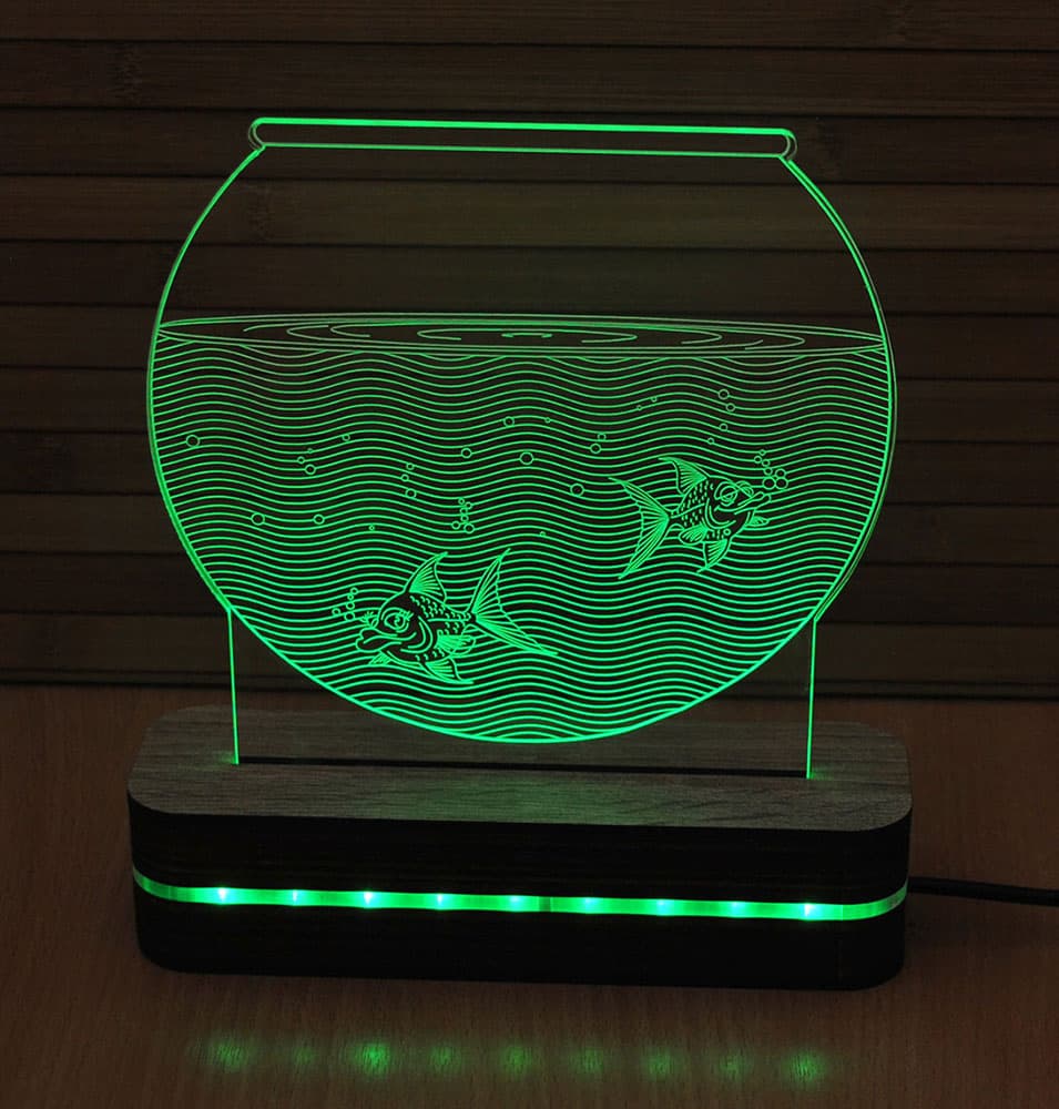 Black Cut 3D Noćna LED lampa Green Aquarium A002GREEN