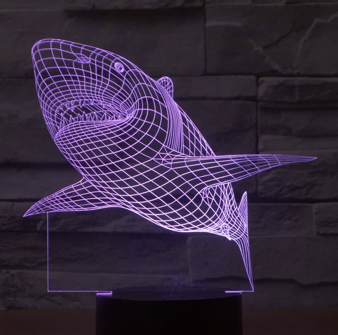 Black Cut 3D LED Lampa Purple Shark