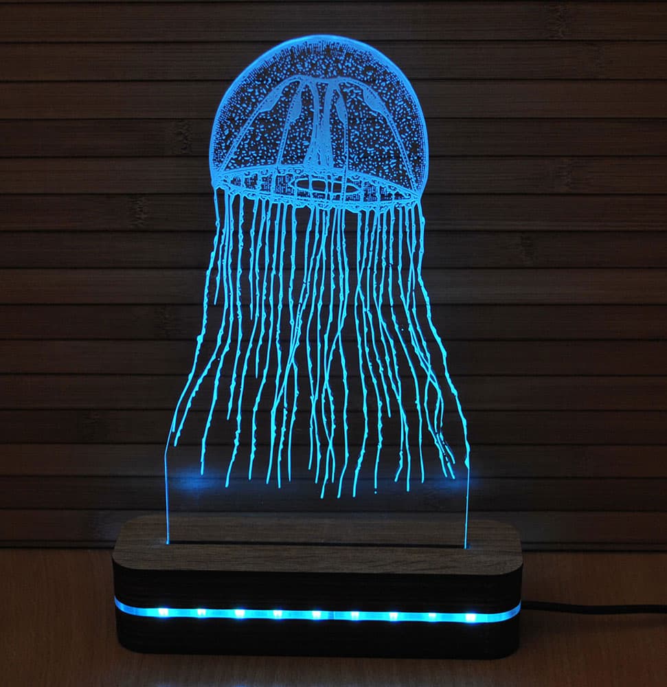 Black Cut Illusions 3D LED Lampa Blue Jellyfish