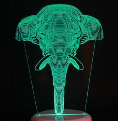 3D LED Lampa Illusions by Black Cut Elephant Green