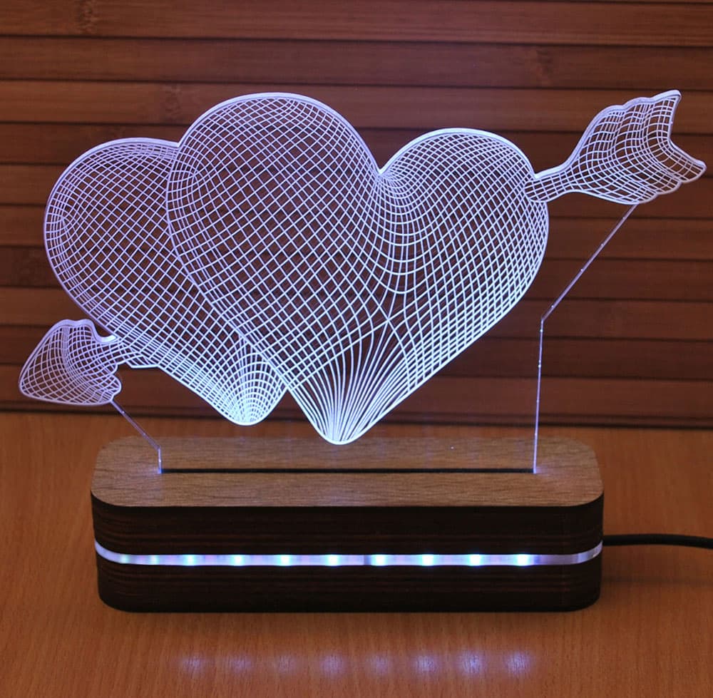 Black Cut 3D LED Lampa White Hearts