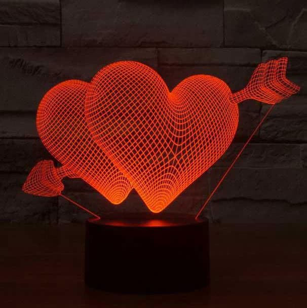 Black Cut 3D LED Lampa Red Hearts
