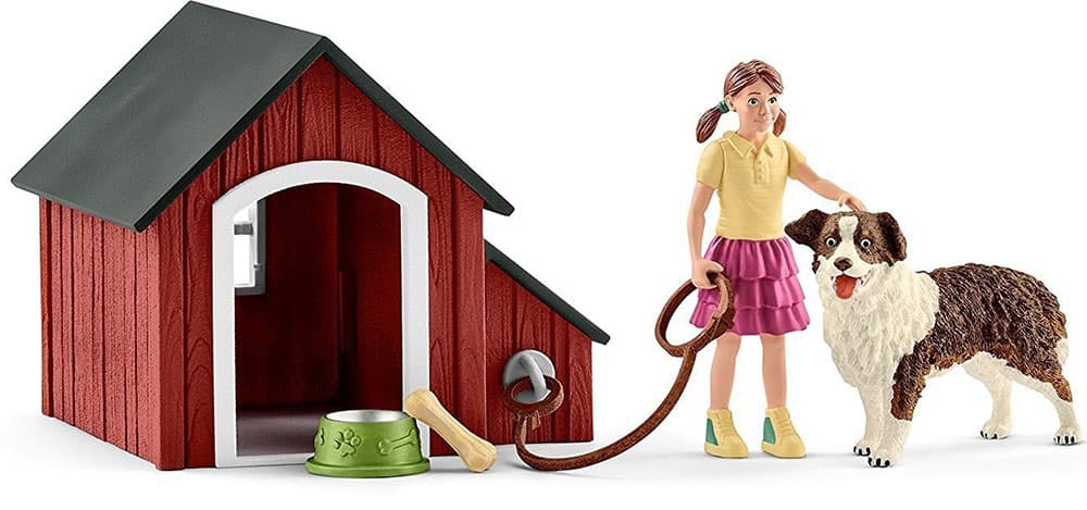 Schleich figurice Domaće životinje - Kućica za psa, pas i devojčica 42376