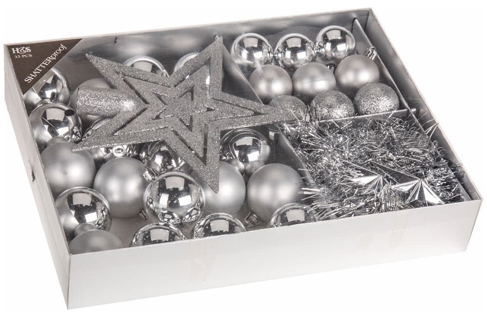 Paket Ukrasa Za Jelku Silver - 33 Komada